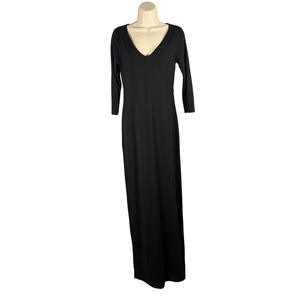 Old Navy Maternity Dress XS Black V-neck Stretch Knit Maxi Length Minimalist
